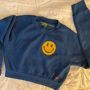 Aviator Nation Smily 2 Cropped Crew Relaxed Sweatshirt